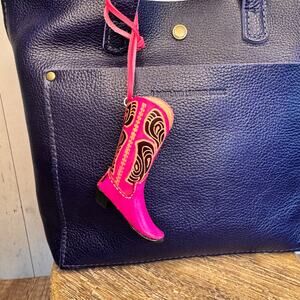Western Genuine Leather Purse Charm Pink Cowboy Boot Keychain NeW FAST SHIP
